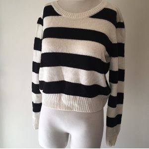 Black & white striped cut- off sweater